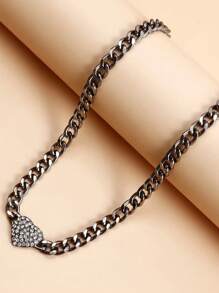 1 pieza Collar corto de gargantilla con colgante de corazón minimalista negro y incrustaciones de rhinestone, adecuado para el uso diario de la mujer
