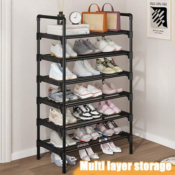 1pc Multi-Tier Simple Shoe Rack, Multifunctionele Schoenenorganizer, Ruimtebesparende Opbergrek, Versterkte Metalen Buis, Uitgebreide Plastic Ondersteuning, Geschikt Voor Entree, Kast, Gang, Slaapkamer, Garage