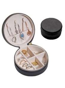 1pc Portable Jewelry Case Small Jewelry Boxes For Women Simple Home Jewelry Organizer Travel Organizer Fine Mini Storage Box For Earrings Travel Jewelry Zipper Case For Earrings Rings Necklaces Bracelets Portable Makeup Bag School Supplies Travel Essentials Ladies Dorm - Zipper Round - View 15