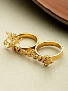 1pc Customized Stainless Steel Ring, Anniversary Gift, Can Customize Name, Minimalist Daily Style, Product Includes Gift Box, Suitable For Valentine's Day, Birthday, Mother's Day, Daily Gifts, Gold, Fashion, Colorful, Retro, Minimalist, Unisex, Casual, Cute, Customized, Personalized, Unique, Ideal Gift For Him, Ideal Gift For Her - Gold - View 4