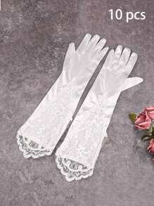 Customized Satin Lace Bridal Gloves; Personalized Image Customization; Personalized Opera Party White Lace Gloves; Enter The Marriage Hall With Your Pet; Wedding Bride Gloves; Any Image Content.