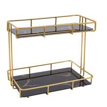 Rainaut 2 层可调节化妆品收纳架台面，金属架浴室柜台铁艺收纳架和储物架，适用于香水梳妆台厨房浴室（黑色）[送给家人和朋友的最佳礼物] 家居浴室装饰浴室收纳夏季返校