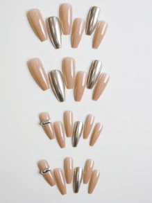 24 Pieces Of Long Coffin Nail +1 Piece Of Jelly Glue +1 Piece Of File Press On Nails