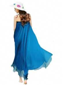 LUCIDVUE 1 Piece Summer Outfits For Women Skirt Peacock Blue Glittering Fabric Double Chiffon Skirt Two Ways To Wear It Beach Vacation Outfits Big Swing Elegant Skirts Return Long Dresses - Peacock Blue - View 6