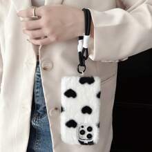 1 pieza Brazalete con soporte para teléfono móvil en forma de corazón blanco y negro, funda protectora de invierno compatible con iPhone/OPPO