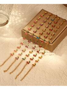 1pc Stainless Steel 18K Plated Cherry Oil Drip Bracelet, Multi-Color, Fashionable Ins Style Suitable For Party, Dating, Office Ladies - Cherry Bracelet - View 1