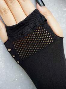 1 Pair Over-Elbow Hollow Mesh Gloves, Minimalist & Fashionable, Suitable For Summer