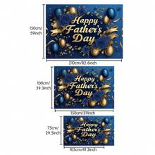 1pc Happy Father's Day Background Cloth, Polyester Luxurious Blue Rose & Balloon Design Banner, Suitable For Father's Day, Birthday Party Celebration Decoration, Multi-Size