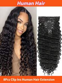 Deep Wave Clip Ins Human Hair Extensions For Women 8Pcs Deep Wave Clip In Hair Extensions Real Human Hair Thick To Ends With Double Weft 120g - SNatural - View 2