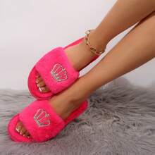 Fall/Winter Thick Plush Slippers, Fashion Strap Indoor Non-Slip Luxury Home Slippers,Christmas Outfits,Fluffy Slippers - Pink - View 6