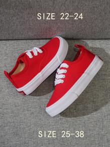 Giày vải trắng Giày trẻ em màu trắng Giày thể thao trung bình Giày vải trẻ em Mùa xuân và mùa thu Phiên bản Hàn Quốc Giày đơn giản cho bé trai và bé gái Giày thể thao cổ thấp buộc dây thường ngày Giày vải cổ thấp cổ điển Tất cả các môn thể thao thường ngày Giày trượt ván trẻ em - Đỏ - Xem 7