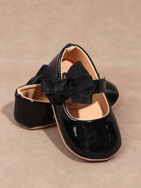 1 Paar Flache Anti-Rutsch Prinzessin Taufschuhe für Säuglinge/Kleinkind Mädchen mit Schleife aus PU und Klettverschluss, geeignet für Frühling & Herbst
