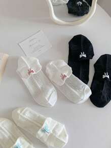 6 双薄款蝴蝶结网眼透气短袜，适合春夏季 - 彩色 - 查看 4