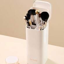 带盖防水化妆笔眼影刷收纳盒，4格大容量自动升降化妆刷架，化妆刷架收纳盒，可调节塑料化妆品收纳盒，防潮、防污、防淋水化妆刷收纳盒，适用于梳妆台、浴室台面