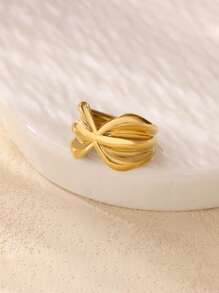 1 pieza Anillo de acero inoxidable con diseño de lazo para mujer, anillo dorado con lazo para uso diario, regalo de joyería