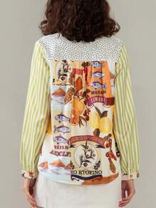 Women Button Down Shirt Casual Fashion Print Long Sleeve Blouse Tops For Streetwear Aesthetic Clothes