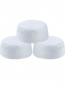 1pc Men's Islamic Prayer Hat, Embroidered Flat Top Beanie, Gift For Daily Prayer And Worship - White - View 6