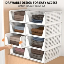 5 Pack Stackable Closet Storage Boxes, Multifunctional & Foldable Closet Organizer For Bathroom Kitchen Laundry Room Wardrobe Storage, Space-Saving Wardrobe Storage Drawer Organizer, White, Shelf Baskets - White - View 1