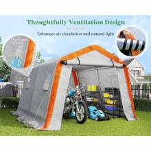 10.5x12x8 FT Heavy Duty Portable Shed Storage Shelter, Outdoor Storage Shed With 4 Waterproof Windows & Roll-Up Zipper Door, Carport For Motorcycle, Bike, Grey - 6x8x6.6 FT - View 11