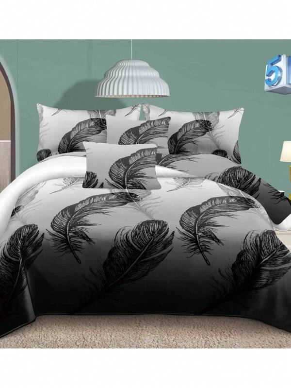 Conjunto de cama com estampa de penas pretas e cinza ombré, novo, primavera e outono