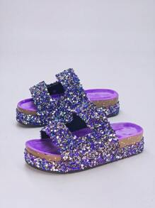 2025 Nuevas Pantuflas de Suela Gruesa con Patrón Retro, Sandalias Casuales de Estilo Vintage para Uso en Casa y Exterior para Mujeres, Zapatos de Verano - Morado - Ver 5