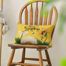 1pc Hello Sunshine Daisy Sunflower Bee Throw Pillowcase Summer Party Holiday Yellow Sofa Cushion Cover Trim Single Side, No Pillow Core - Yellow - View 3