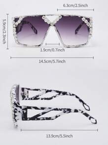 1pc/2pcs Women Fashion Sunglasses 2025 New Geometric Hollow Rhinestone Inlaid Design, Birthday Gift, & Christmas Product, Suitable For Sun Protection, Outdoor, Cycling, Stage Performance, Party & Gathering - Black and White - View 10
