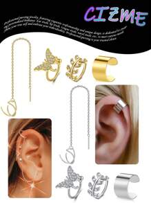 4 Stücke Ohrklemmen Ohrringe für Frauen, silbrig-goldene Ohrklemmen ohne Piercing, hypoallergen, Clip-On Knorpel Ohrringe, Muschel Ohrringe, Ohrklemmen Kette - Ohrclip - Übersicht 10