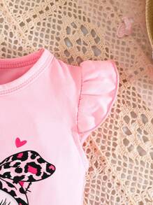 2 pièces/set Débardeur à manches courtes avec imprimé chat et cœur et pantalon imprimé léopard pour bébé fille, tenue d'été