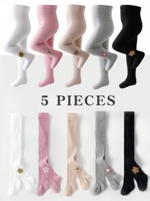 5 Pieces Children's Baby Girl's Tights – Soft, Stretchy Solid Color Pantyhose For Toddler Newborn (All Seasons)