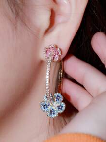 1对女士时尚立方氧化锆花朵耳环，镀金大圆环耳饰，适合订婚、婚礼、新娘、伴娘、派对、舞会等场合，优雅新娘配饰，日常佩戴饰品 - 彩色 - 查看 5