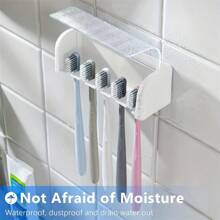 1 Pezzo Porta spazzolini da denti 5 slot con coperchio, portaspazzolini da parete adesivo, accessori da bagno in plastica, adatto per dormitori e docce, può contenere 5 spazzolini, senza elettricità richiesta, accessorio perfetto per il bagno