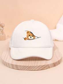 1pc Children Cartoon Bear Printed Baseball Cap, Mesh Breathable Sunshade Fashion Snapback Hat, Suitable For Outdoor Sun Protection, Gift