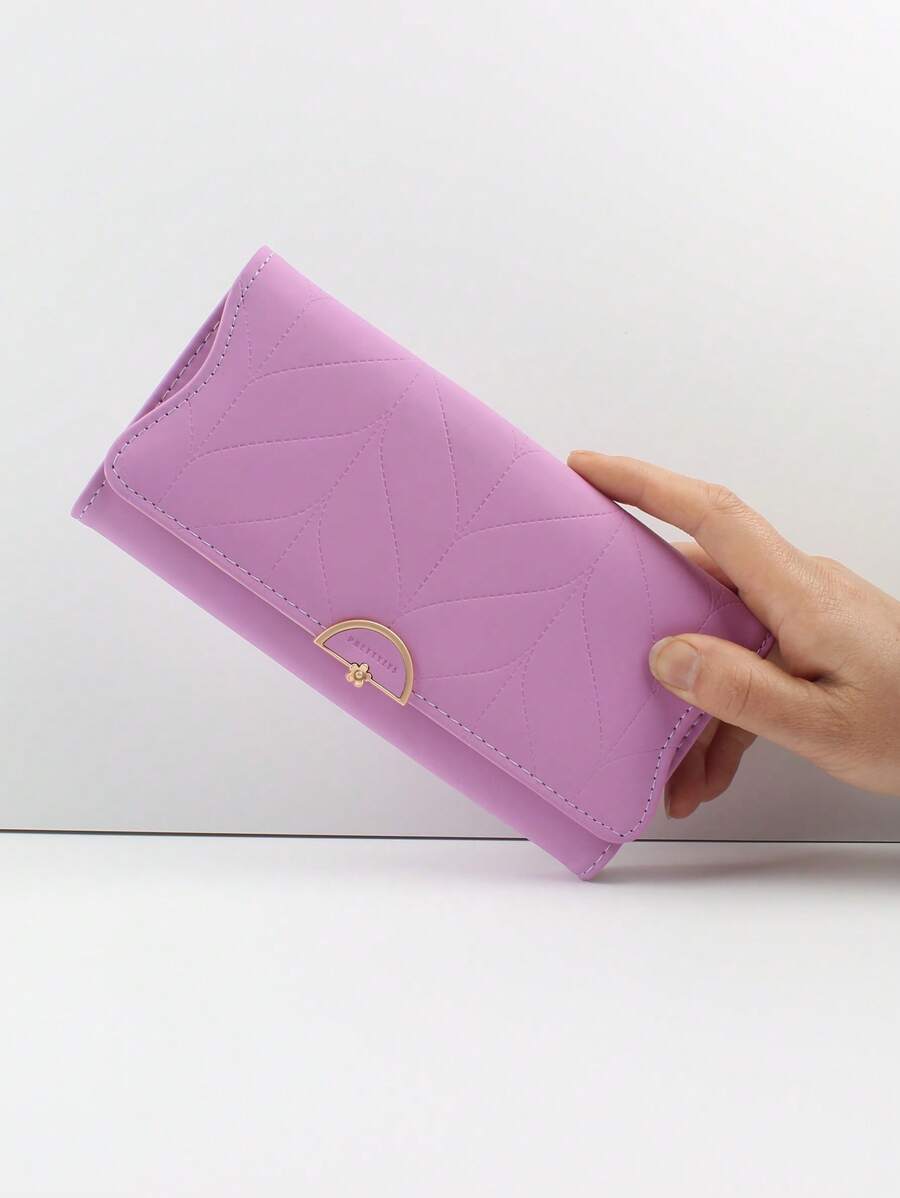 女士长款纯色按扣双折钱包 多功能大容量手提包 适合商务会议日常生活 圣诞节和情人节礼物 返校女孩礼物钱包 钱包 长款钱包