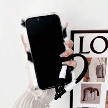 1 pieza Brazalete con soporte para teléfono móvil en forma de corazón blanco y negro, funda protectora de invierno compatible con iPhone/OPPO