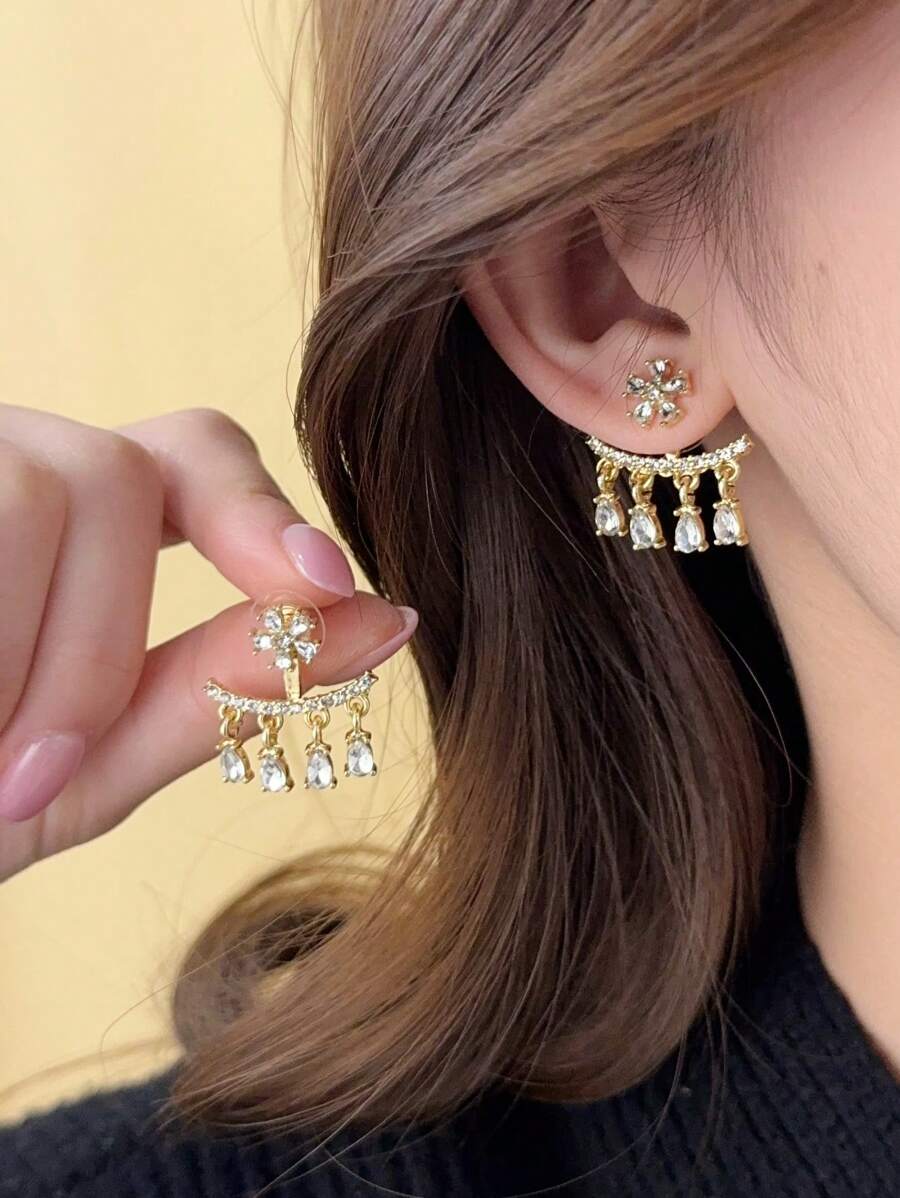 Andkiss Cubic Zirconia Flower Decor Earrings Valentines,Mom,Mother,Mother's Day,Gift - Multicolor - View 1