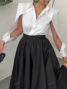 Women's Solid Color Split Hem Single-Breasted Long Sleeve Casual Shirt