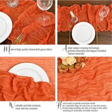 1pc Bohemian Chiffon Table Runner, Countryside Style Cheese Cloth Table Linen, Romantic Long Transparent Table Runner For Wedding, Engagement, Birthday, Baby Shower, Home Decor - Orange - View 4