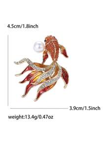 Fashionable Rhinestone Faux Pearl Goldfish Brooch For Women Animal Brooch Dress Suit Pin Accessories Party Banquet Gift