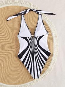 Traje de baño de una pieza sexy con contraste blanco y negro y recortes, para vacaciones de verano en la playa