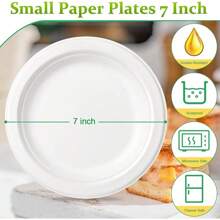 Paper Plates Bulk 500 Pack, Small Paper Plates 7 Inch, 100% Compostable Friendly Disposable Paper Plates, White Paper Plates For Dessert Cake - Small-7 Inch-500 Units - View 2