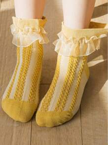6 Pairs Kids Middle & Small Children Multi-Color Net Ruffle Mid-Calf Cotton Dance Socks - Multicolor - View 2