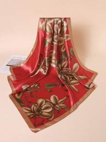 1pc 90cm Women's Elegant & Fashionable Floral Pattern Silk Scarf, Versatile Bandana Suitable For Casual & Street Outfits, Head Wrap, Hair Accessory - Multicolor - View 3