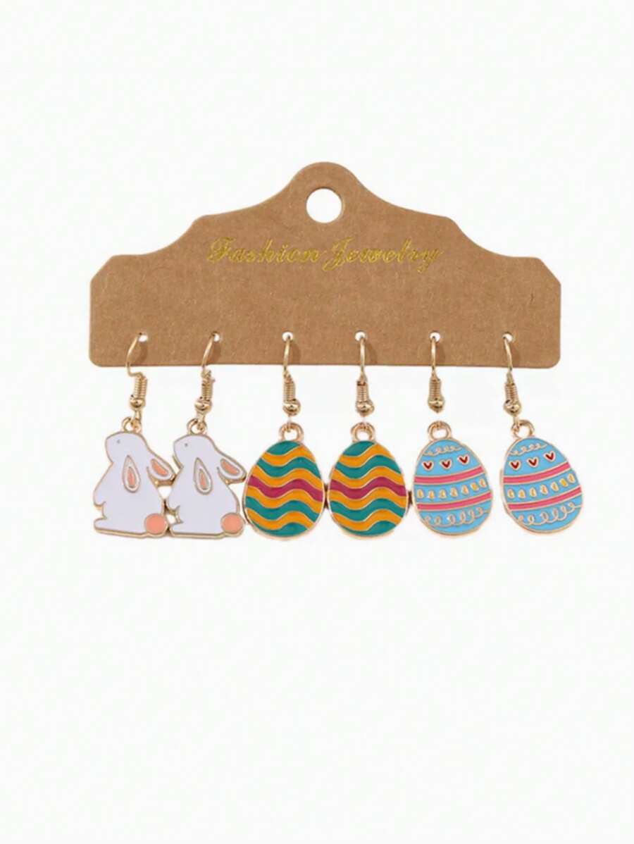 1 Pair Of Cute Handicrafts Vintage Style Easter Bunny Easter Egg Earrings Holiday Gift Selection