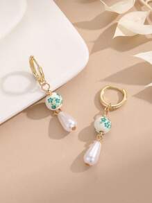 Vintage Neo-Chinese Style Ceramic Printed Earrings, Stainless Steel Imitation Ginger Jar Earrings Suitable For Women's Daily Wear