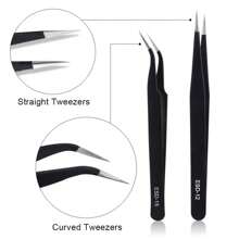 2pcs Stainless Steel Eyebrow Tweezer False Eyelash Extension Tweezers Auxiliary Repair Hyperfine Lashes Tools Make Up Tweezers