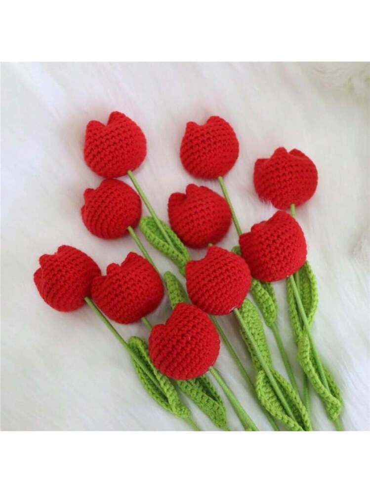Crochet Tulip Without Vase, 10/20/30pcs Artificial Flower, Summer