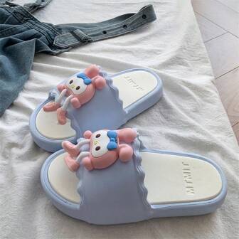 可爱粉红兔子女士拖鞋平底凉鞋春夏休闲室内户外防滑一脚蹬派对女孩女士平底鞋