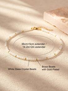 1 件女士玻璃水晶和金珠颈链，黑白简约精致串珠项链，适合青少年女孩学院风珠宝 - 黑色 - 查看 8