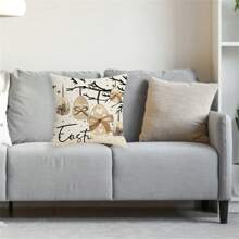 Funda de almohada decorativa de Pascua con diseño de conejo, huevo, lazo y letras para sofá o dormitorio - caqui oscuro - Ver 5